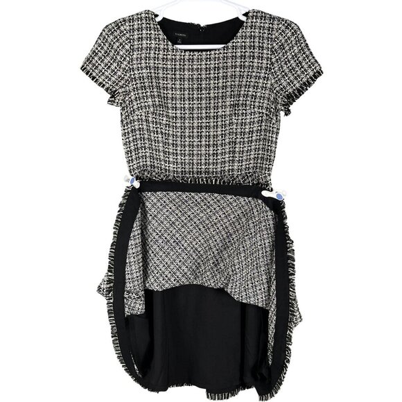 Talbots Womens 6 Tweed Black White Dress Raw Hem Houndstooth Old Money Office - Picture 3 of 16